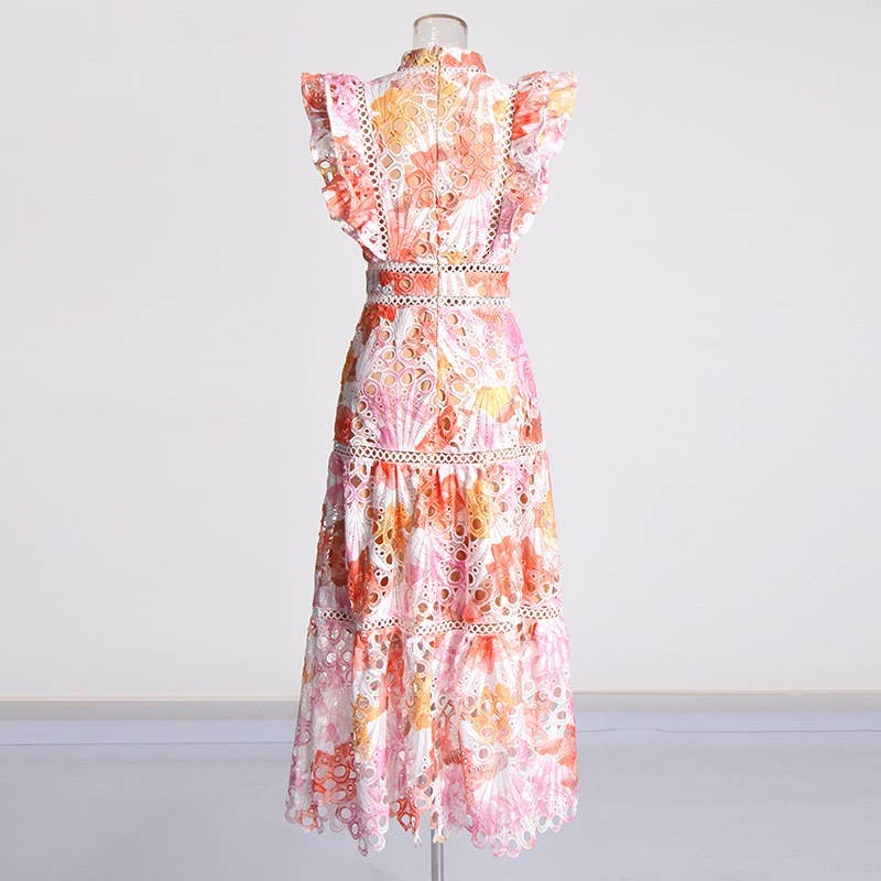 Productseeker – Vestido - Mulher por atacado – Vestido midi elegante sem mangas em renda bordada com flores5