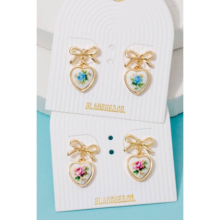 Fame Accessories – wholesale Solitärörhängen – Blomma Hjärta Droppe Bandrosett Stiftörhängen