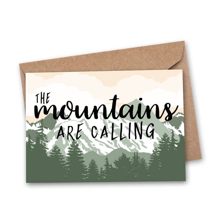 The Mountains Are Calling Travel Greeting Card for wholesale by An Adventure Awaits, LLC