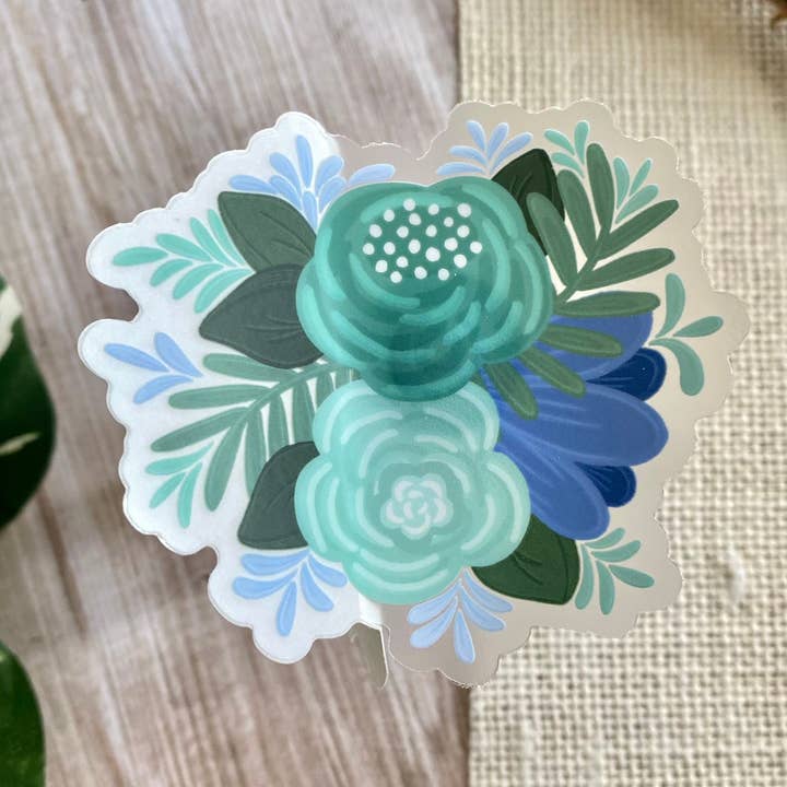 Blue Boho Clear Sticker | 3" x 2.84" for wholesale by JazzyArtCo