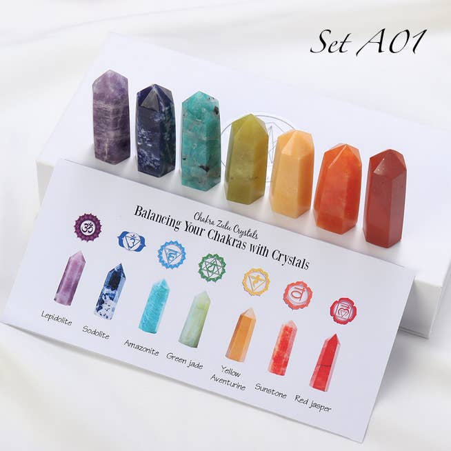 Crystolver (We Cover All Import Fees) - Wholesale Spiritual stone/crystal - 7 Pcs Rainbow Crystal Chakra Wand Set