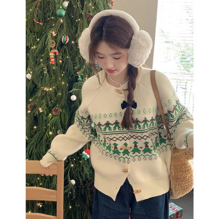 Marayn - Wholesale Cardigan - Women's - Cozy Fair Isle Horn Button Knit Cardigan Sweater6