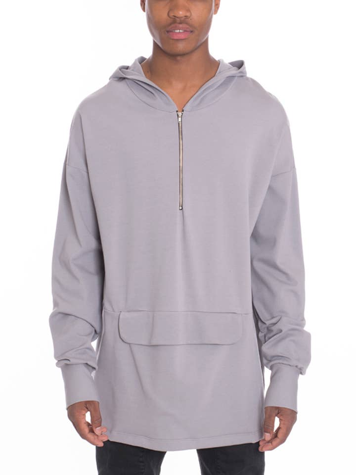 Mens Front Flap Pullover Hoodie - Grey for wholesale by WEIV