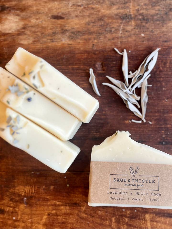 Lavender & White Sage Soap for wholesale by Sage & Thistle Handmade Goods