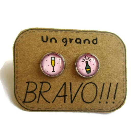 Champagne Earrings "A Big Bravo" for wholesale by Dans l'Air du Temps Bijoux