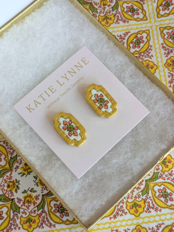 Anna Stud Earring for wholesale by Katie Lynne - Vintage Textile Jewelry