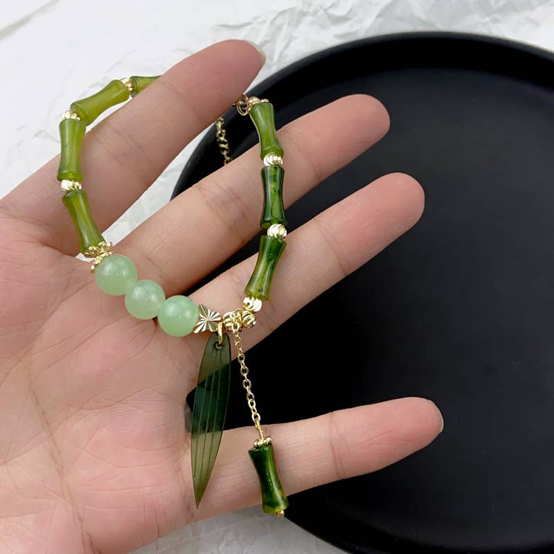 Gemscape UK - Wholesale Beaded Bracelet - Bamboo Green Gold Bracelet4