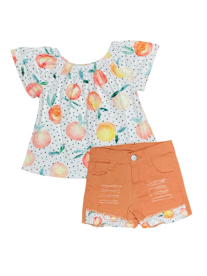 ILTEX Apparel - Wholesale Top & Short Set - Kids - Peach Polka Dot Orange Shorts Outfit