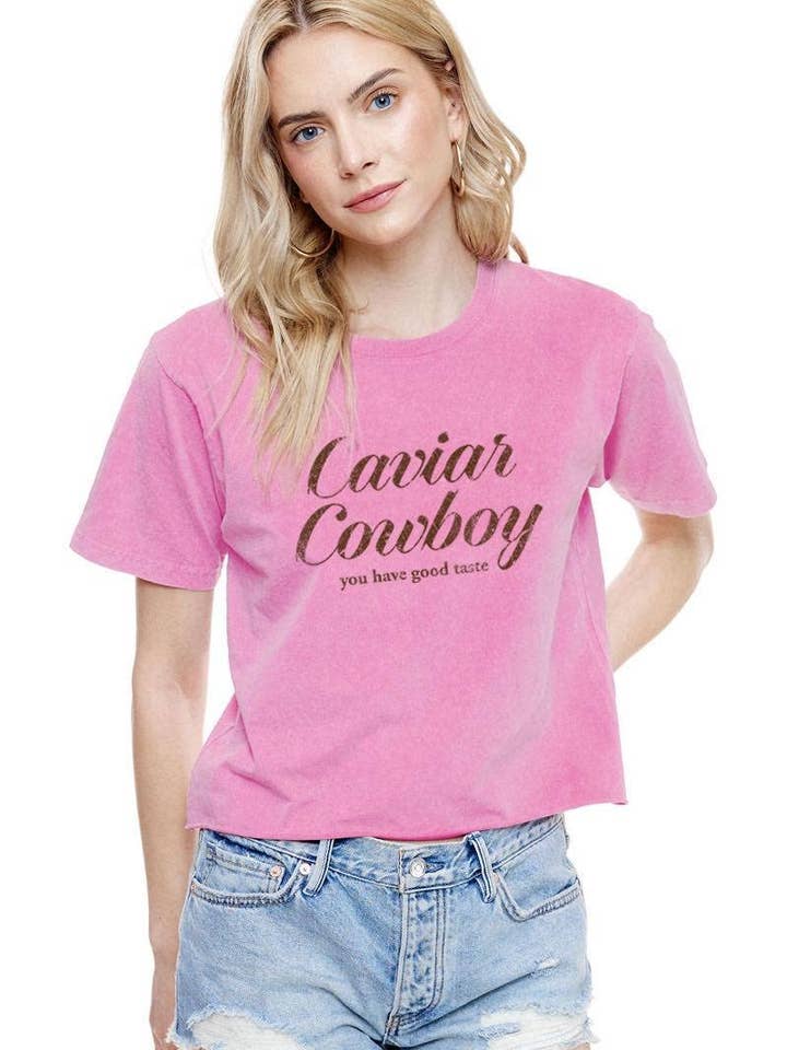 T-shirt court vintage graphique S/S lavé faux Caviar Cowboy pour la vente par Foryeri