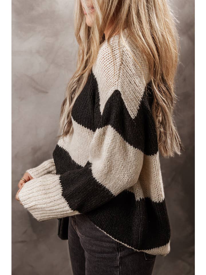 Little Daisy Closet - Wholesale Knit Sweater - Women's - LDC Colorblock Pullover Loose Sweater