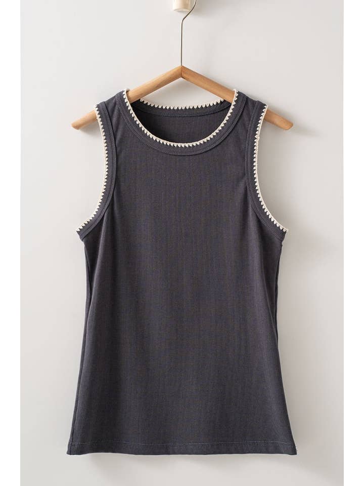 Urban Daizy - Wholesale Tank Top - Women's - Contrast Trim Ribbed Minimalist Statement Tank Top