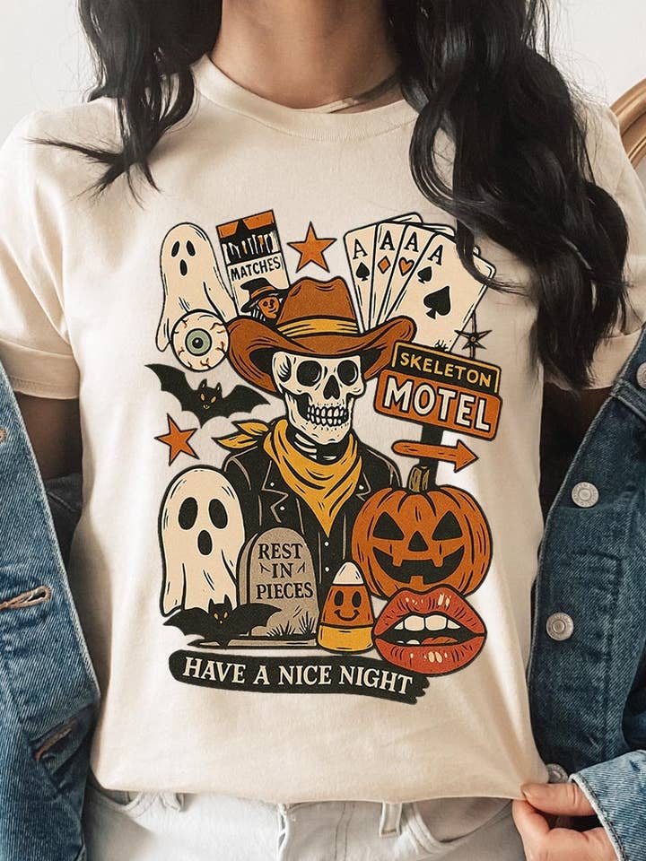 Spooky Western Skeleton Graphic Tee for wholesale by COLORBEAR