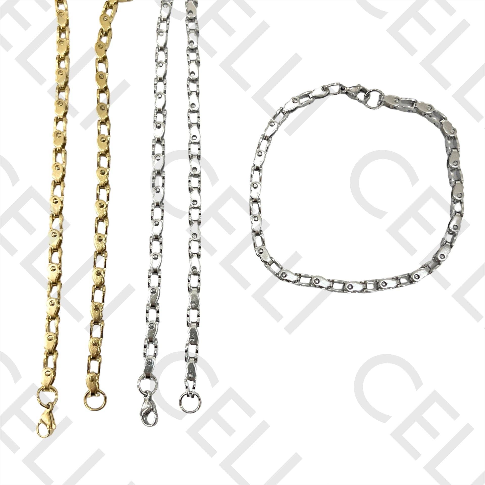 Celli Biju - Wholesale Jewelry Set - Simple Steel Necklace / Bracelet - bicycle chain1