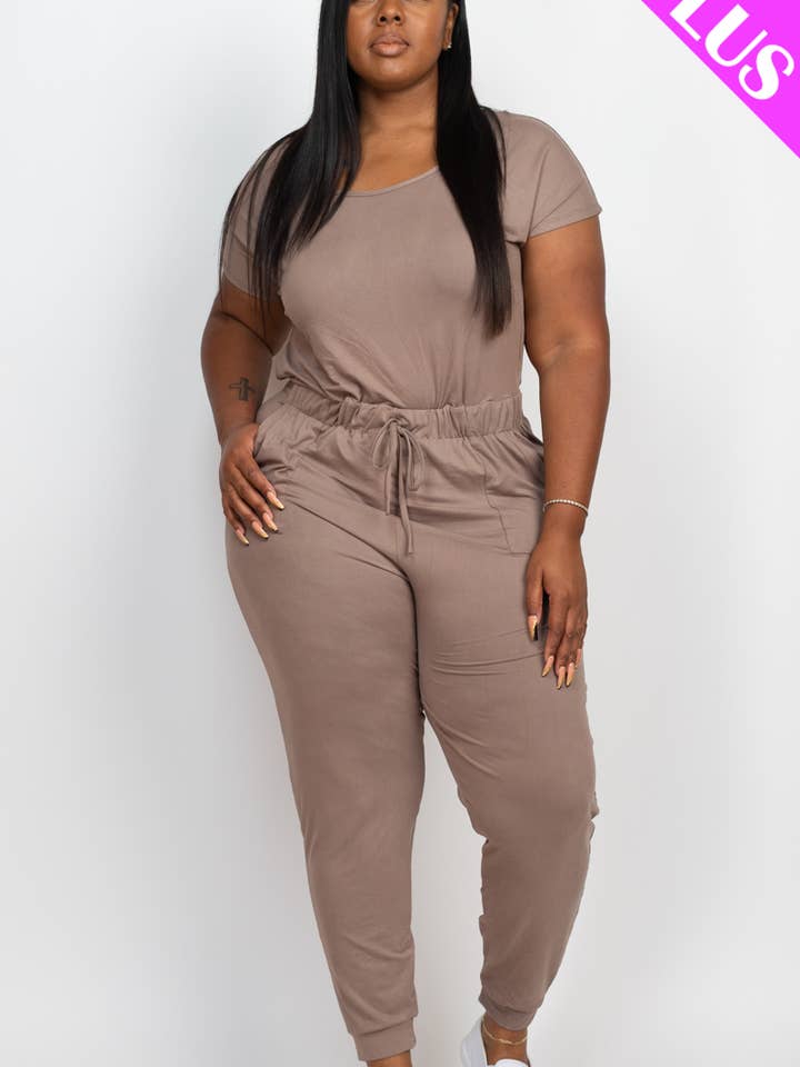 CAPELLA APPAREL - Wholesale Jumpsuit - Women's - Plus Size Solid Drawstring Jumpsuit2