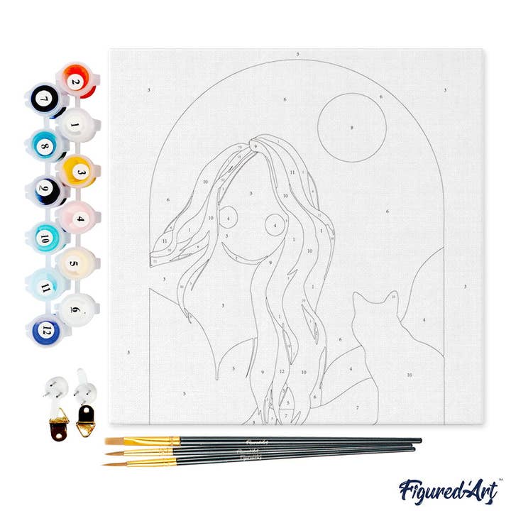 Figured'Art - Wholesale Paint set - Mini Paint by numbers Cute Girl and the Cat already framed3
