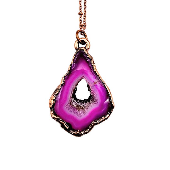 MergingMetals - Wholesale Pendant/Charm Necklace - Pink Agate Geode Necklace