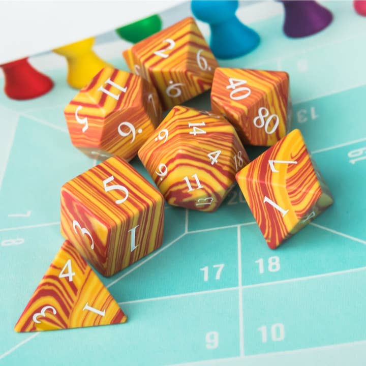 Geek Therapeutics - Wholesale Dice - Orange Malachite Gemstone Dice Set