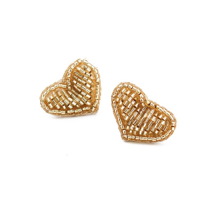 My Doris - Wholesale Stud/post earrings - GOLD BEADED HEART STUDS