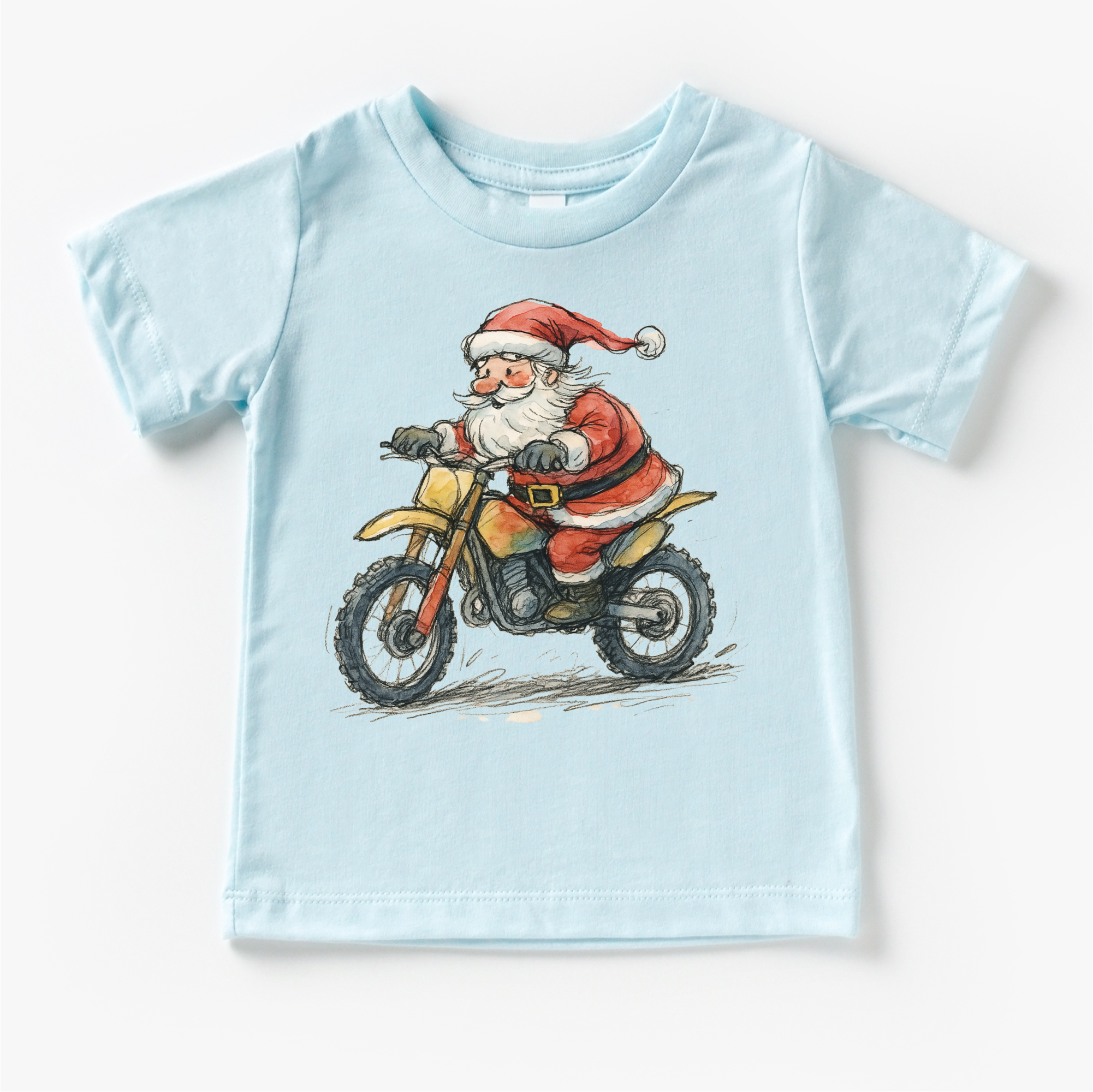 Madi Moosh - Wholesale Screen Printed T-Shirt - Kids - Santa Riding A Motocross Dirt Bike T-Shirt - Kids Christmas Tee5