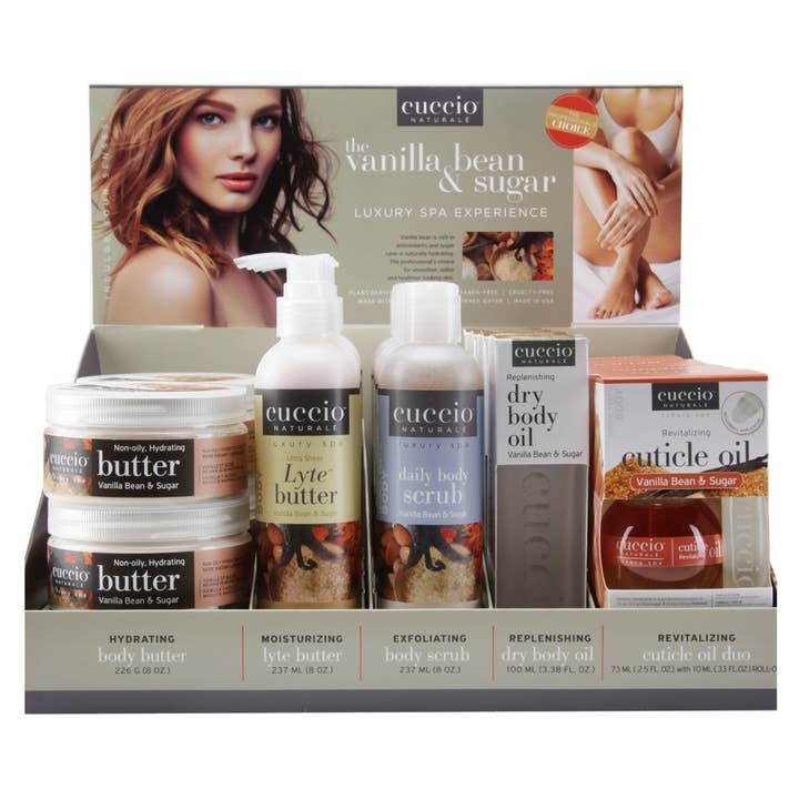 Cuccio - Wholesale Bath & Body Set - Vanilla Bean & Sugar Collection + Display
