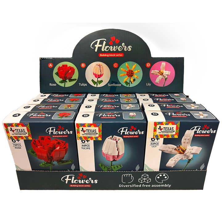 Texas Toy Distribution - Wholesale Building Set - Kids - Flowers Building Brick Display Set, x3 of each Style