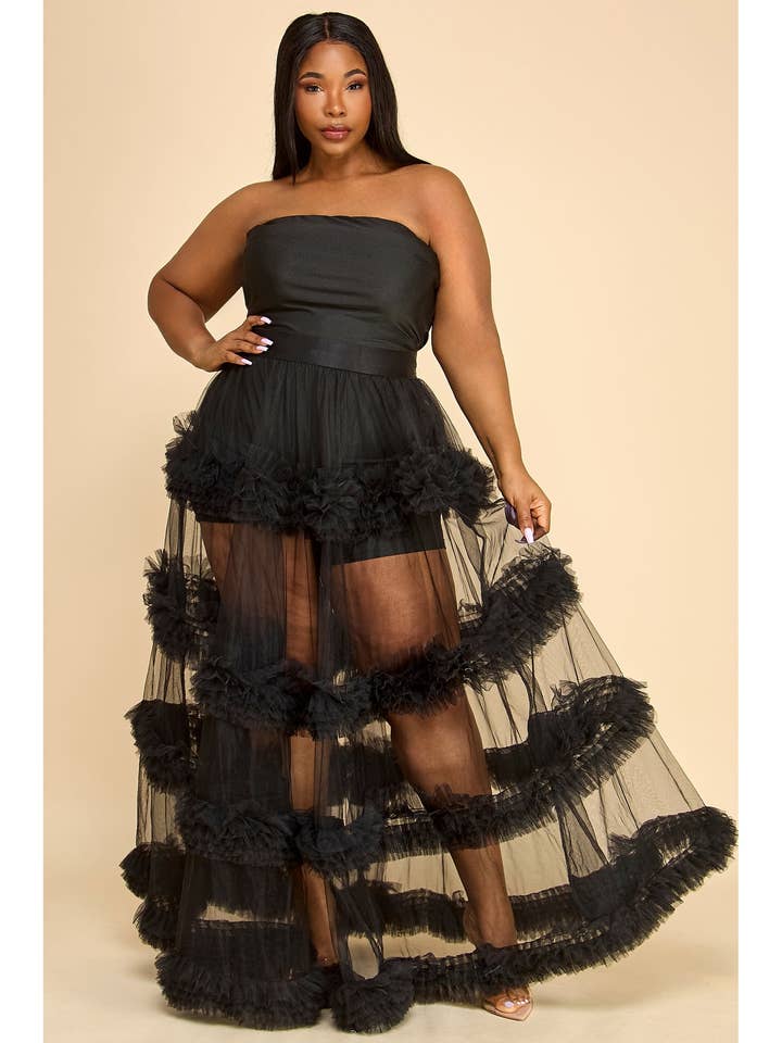 Romper with Sheer Ruffle Maxi Skirt Set for wholesale by FashionShowcase