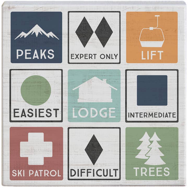 Sincere Surroundings – wholesale Skrivbords-/bordsskylt – Skidsymboler - Small Talk Square