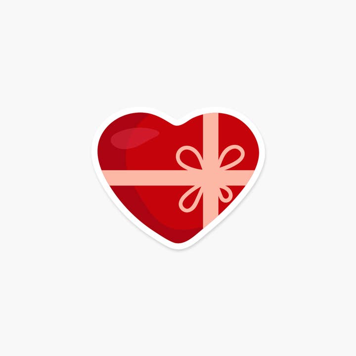 Footnotes - Wholesale Sticker - Heart shaped gift box 3.25 x 2.6 in - Love Sticker