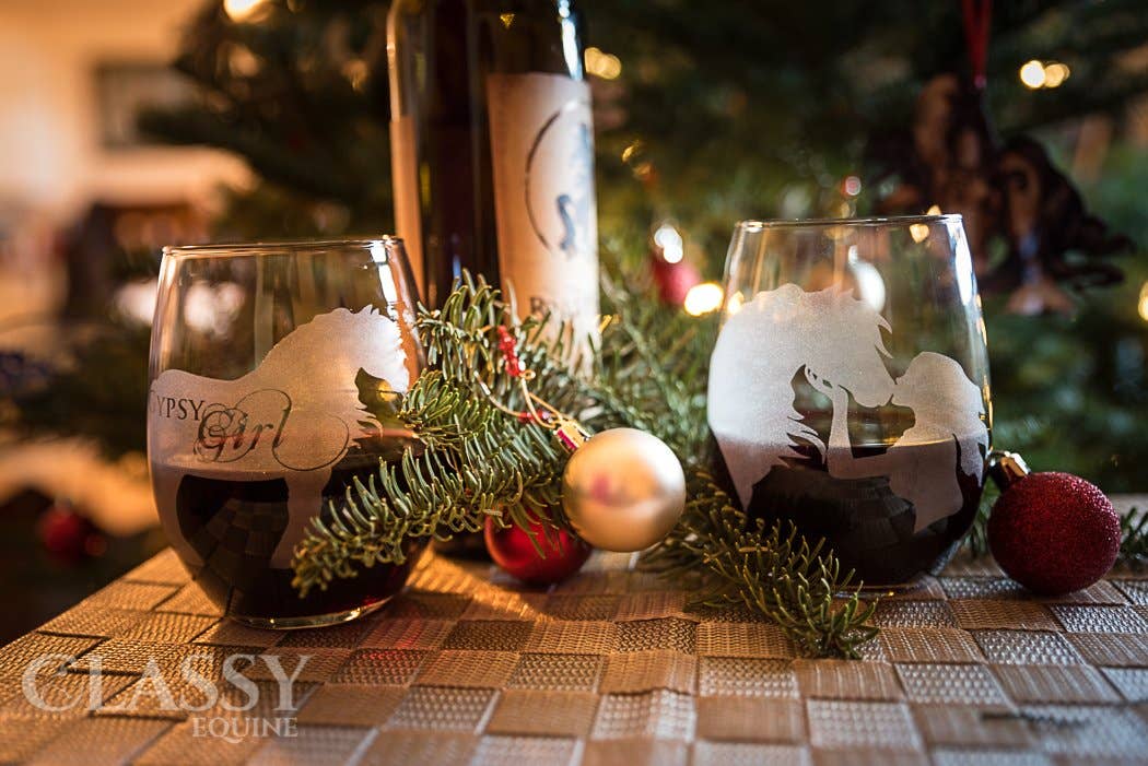 Classy Equine - Wholesale Wine Glass - Gypsy Girl - Gypsy Vanner Horse Stemless Wine Glass3