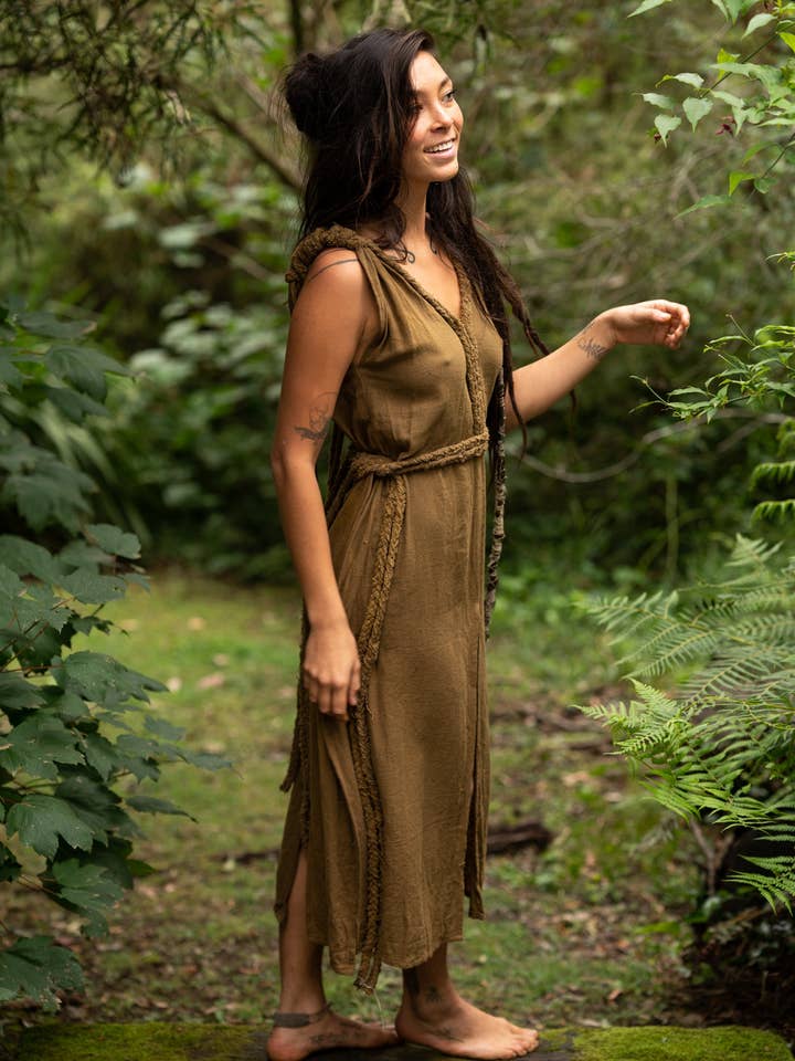 Arya Clothing - Wholesale Dress – Women's - Raw Bohemian Frayed Dress - Khaki8
