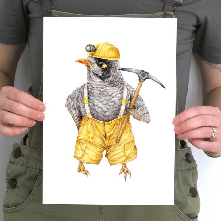 Mike the Mining Noisy Miner Art Print for wholesale by Kayla Reay Design