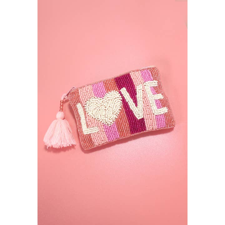 Rosa PORTAMONETE ARCOBALENO CON PERLINE CON SEMI D'AMORE PER SAN VALENTINO | 91CP894 in vendita all'ingrosso su Faire