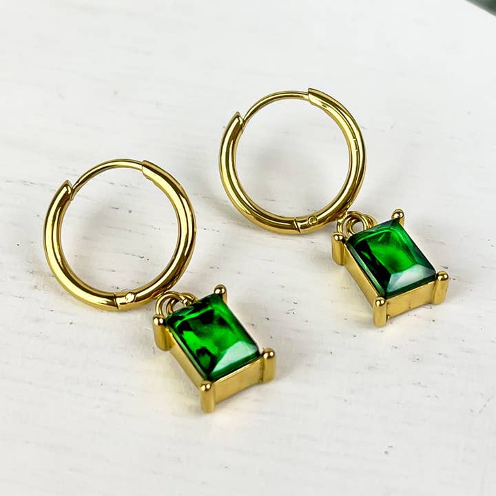 Juniper Green CZ Hoop Earrings for wholesale by Lumini Jewelry