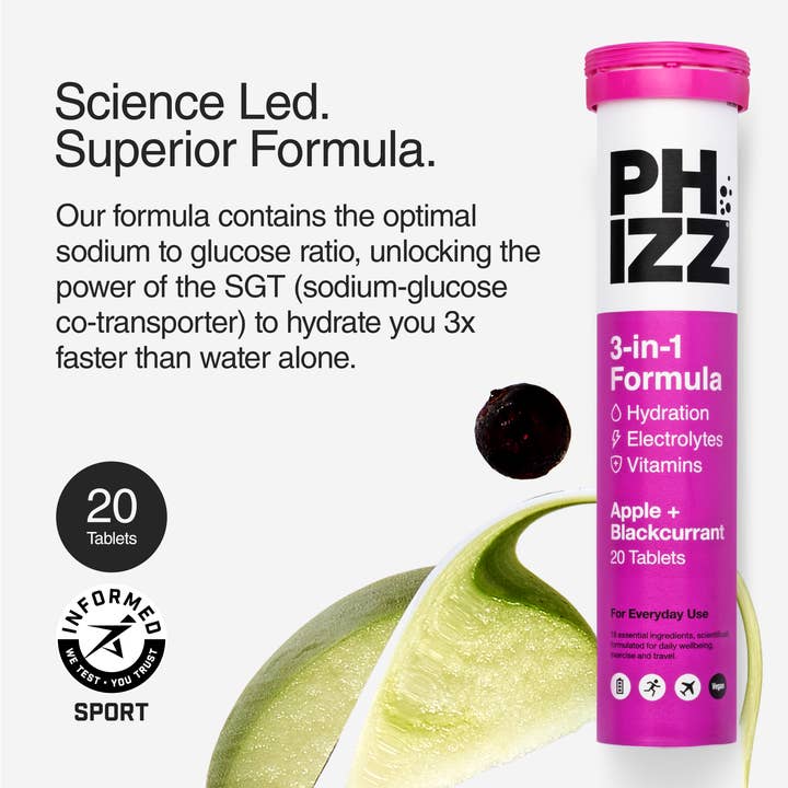 Phizz - Vente Supplément oral/vitamine - Phizz 20 comprimés effervescents 3 en 1 - Pomme et cassis