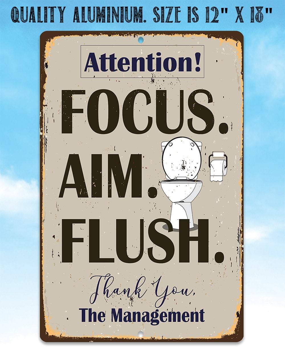 Lone Star Art Metal Signs - Wholesale Bathroom Sign - Focus Aim Flush - Metal Sign1