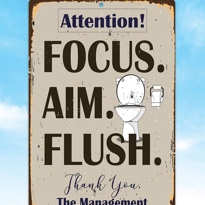 Lone Star Art Metal Signs - Wholesale Bathroom Sign - Focus Aim Flush - Metal Sign1