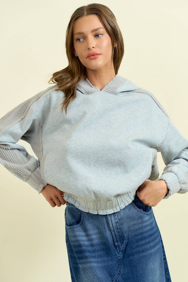 Doe and Rae - Wholesale Sweatshirt - Women's - BRUSHED TERRY MIX MEDIA BLOCK SWEATSHIRT - 45366T11