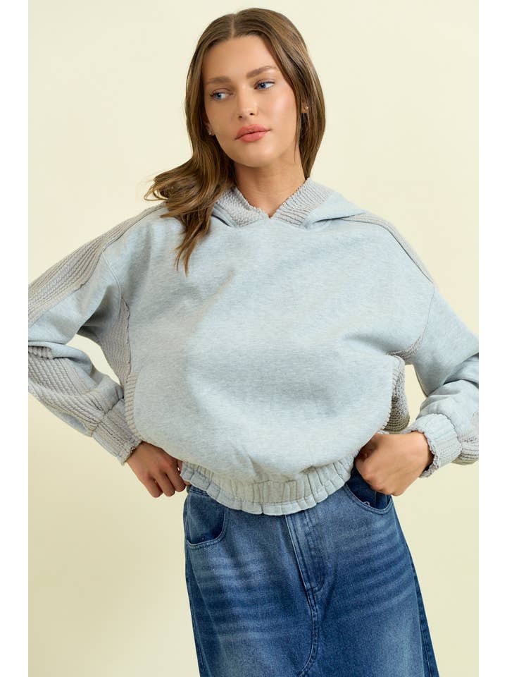 Doe and Rae - Wholesale Sweatshirt - Women's - BRUSHED TERRY MIX MEDIA BLOCK SWEATSHIRT - 45366T11