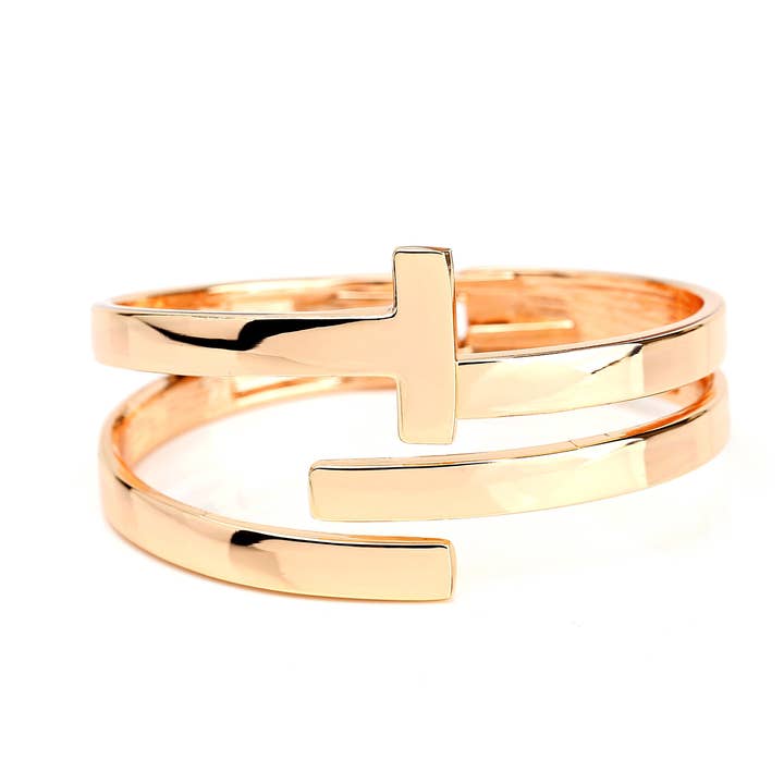 Rose, sølv eller guld Tone hængslet T-Bar Cuff armbånd armbånd for engroshandel hos United Elegance