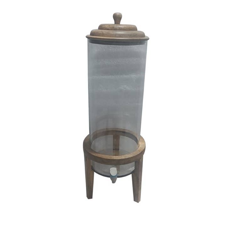 Water Glass Jar w/Mango Wood H 28.1" & Dia 9.8" for wholesale by BIDKhome
