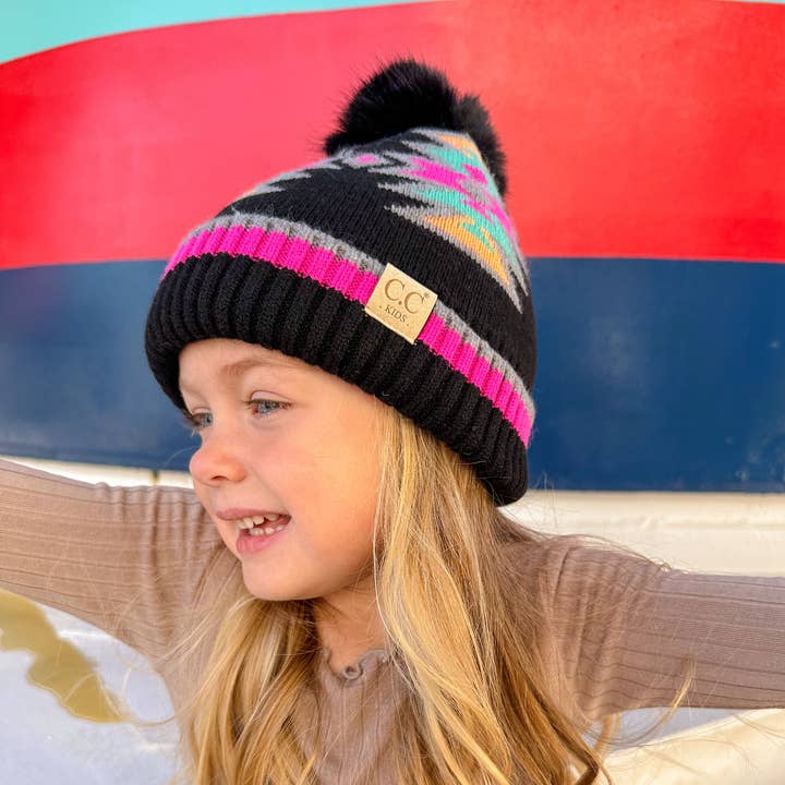 Kids' Southwestern C.C Beanie with Faux Fur Pom and other Purchase Wholesale huggalugs. Free Returns & Net 60 Terms on Faire trending on Faire.