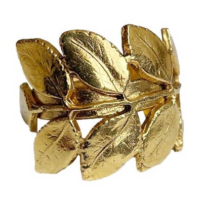 Lotta Djossou Paris – Anel de cocktail/declaração por atacado – Anel Folha de Acacia Inox Dourado - joalharia - g0