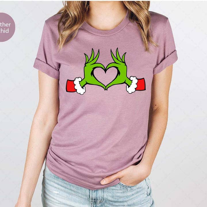 SONDO DESIGN LTD – wholesale T-shirt (graphic) – women's – Christmas Grinch Shirt, Dr. Seuss Grinch Hands Heart Shirt6