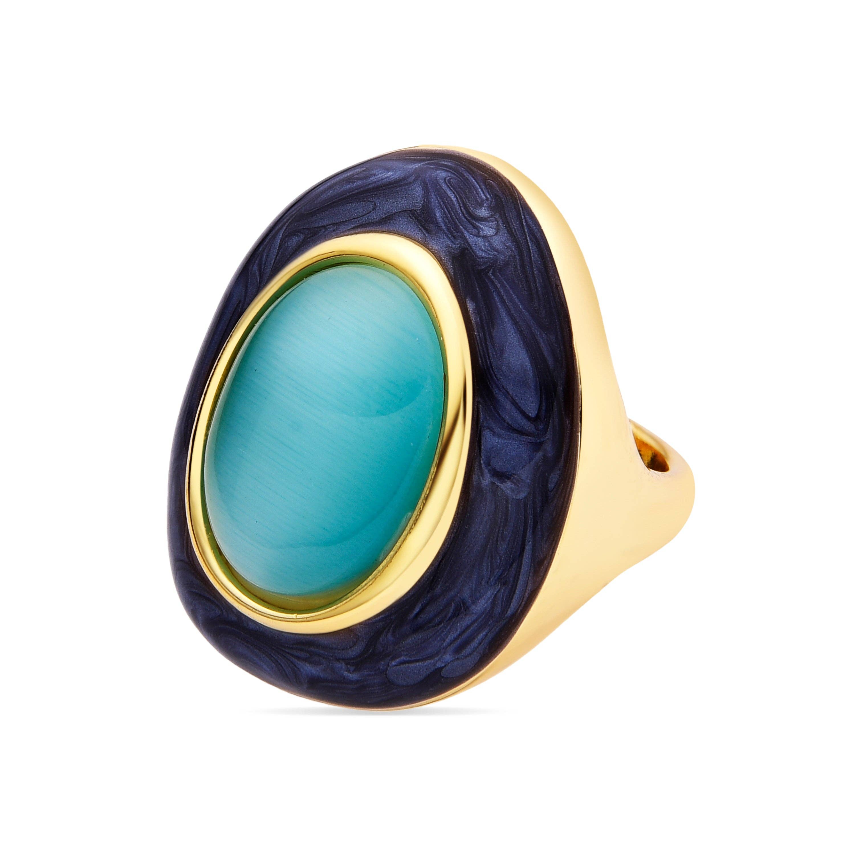 Luxenter - Wholesale Cocktail/Statement Ring - Anillo Luxenter con Ojo de Gato Azul acabado oro 18k - Gori