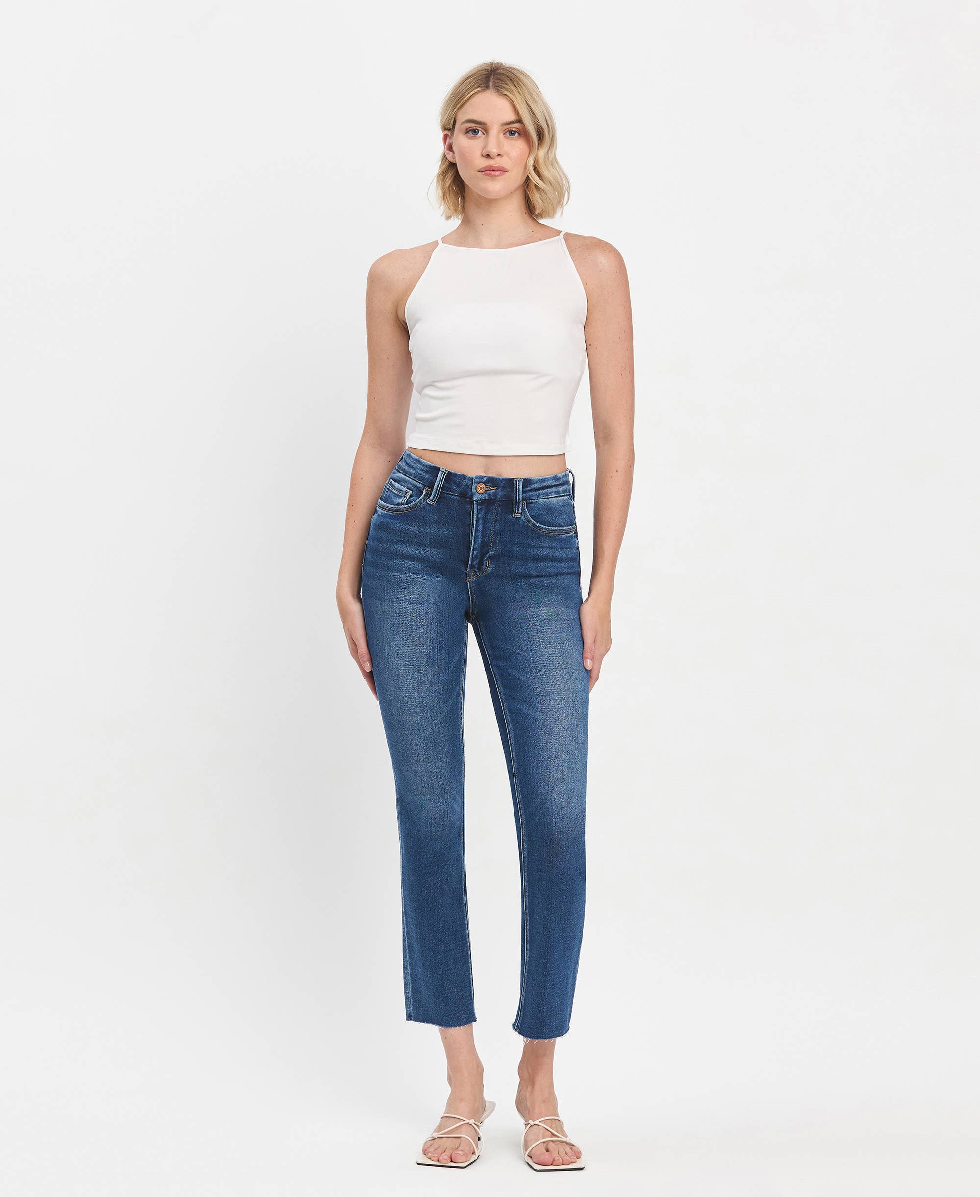 DELICATE HIGH RISE CROP SLIM STRAIGHT JEANS T5896 for wholesale on Faire8