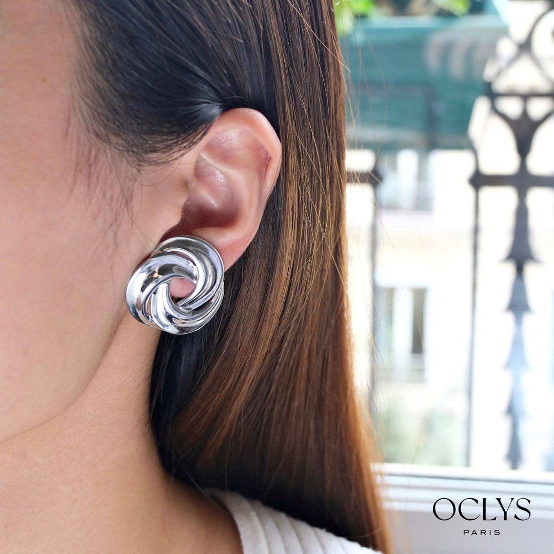 Oclys - Wholesale Clip-On Earrings - Fiori stainless steel oval clip-on earrings3