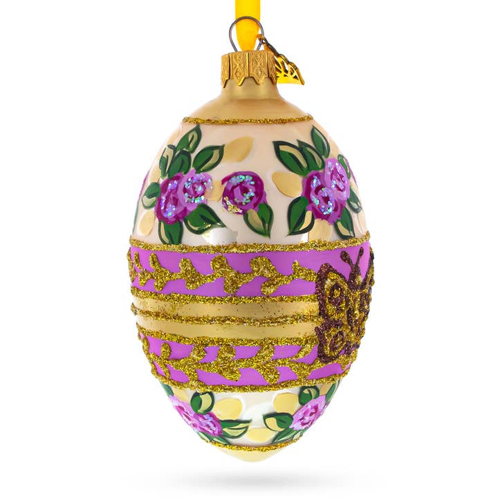 Bee and Roses Glass Egg Ornaments for wholesale by BestPysanky