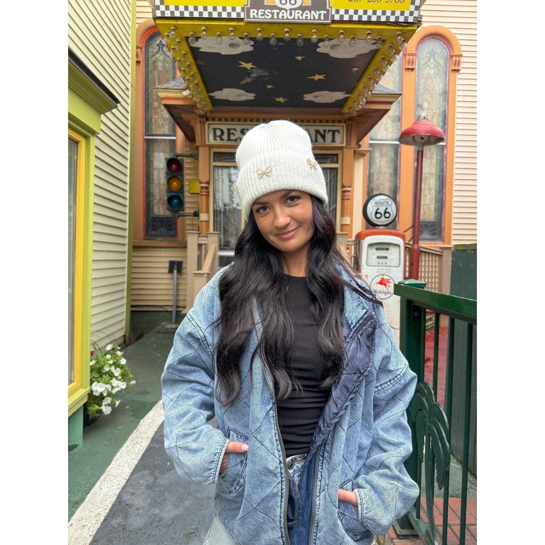 MiMi Wholesale - Wholesale Beanie - Women's - HTE0148 Three Pearl Bow Charm Cuff Beanie8