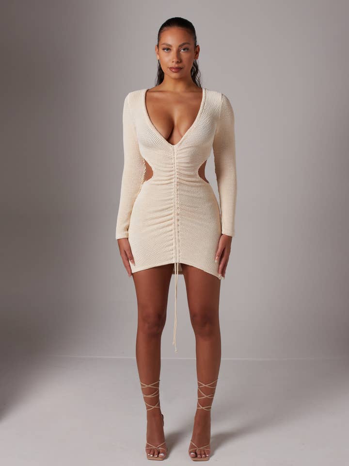 ecru - Vendita all'ingrosso Vestito - Donna - Abito in corda intagliata a malapena beige2