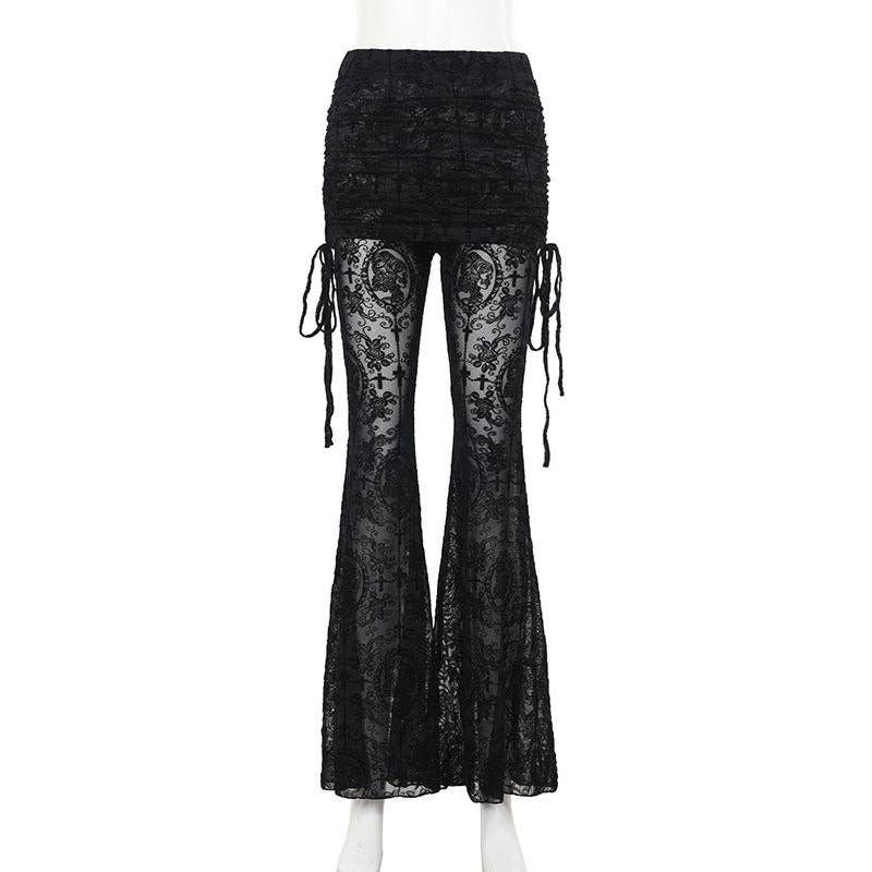 Black Women Gothic Perspective Cross Flocking Slim Pants for wholesale on Faire0